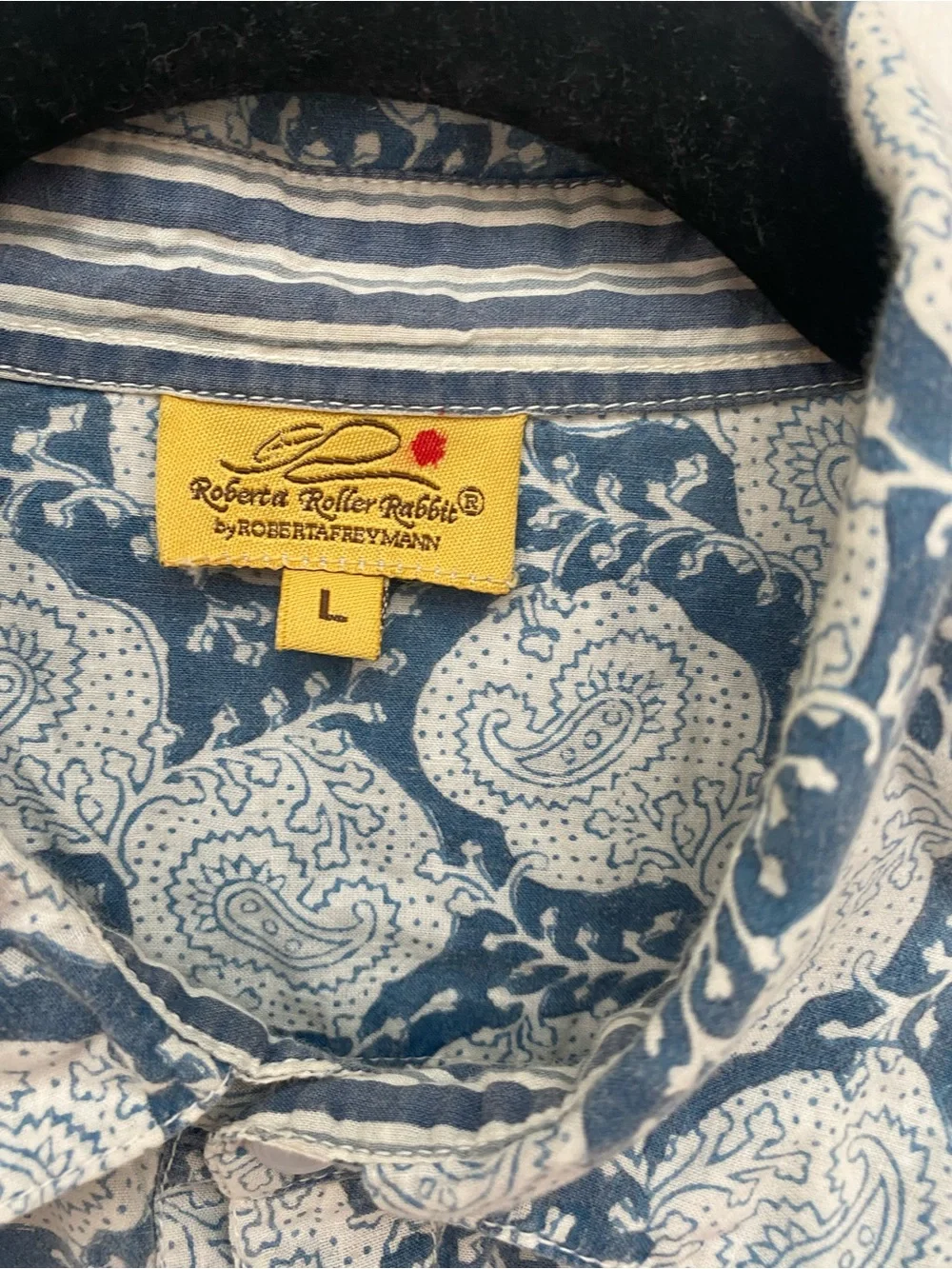 Roberta Roller Rabbit Blue & White Paisley-Print Button Down “Guy Shirt” - L - Picture 3 of 8